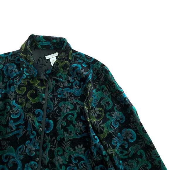 1990s VTG Reversible Drapers & Damon's Black Blue Green Tapestry Jacket Large - Picture 3 of 5